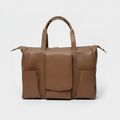 Brown premium leather mommy bag with a visible brand logo on a white background